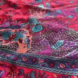 Vintage 100% Silk Skirt Boho Sz 8 Fairy Festival Hot Pink Floral Midi Hong Kong